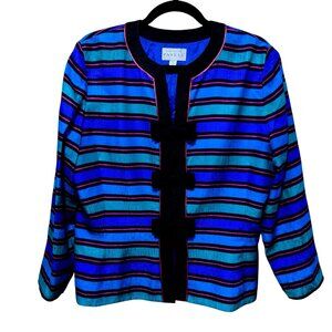 Adrianna Papell Silk Striped Bow Front Vintage Blazer Jacket Jewel Tones 14
